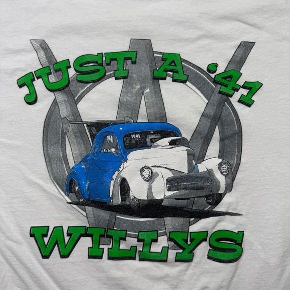 Gildan Ultra Cotton‎ Mens Large White Just A 41 Willys Graphic T Shirt Motorhead - Picture 7 of 11